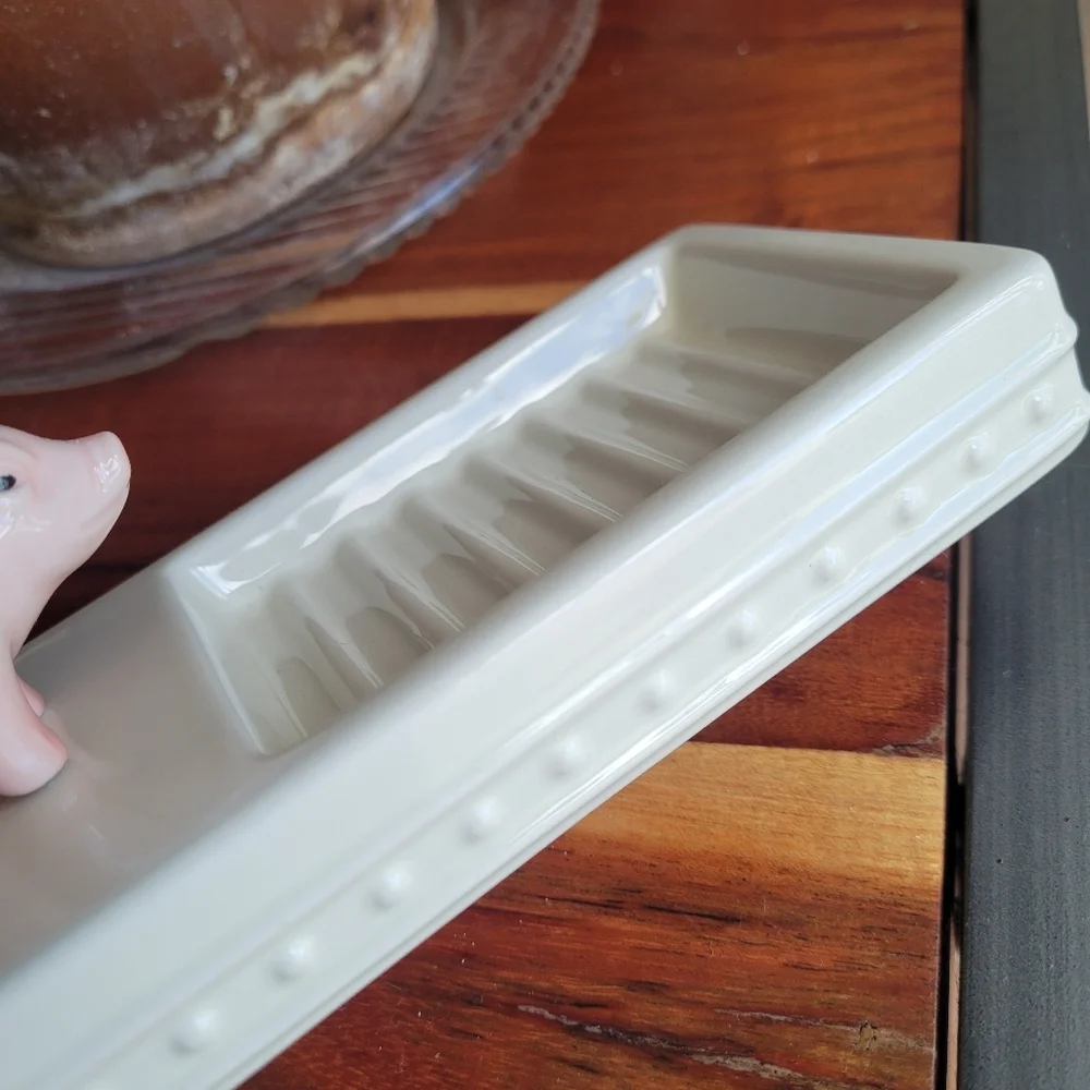 Authentic Nora Fleming Soap Dish Pearl Dot Ivory Pig Retired Made in China RARE